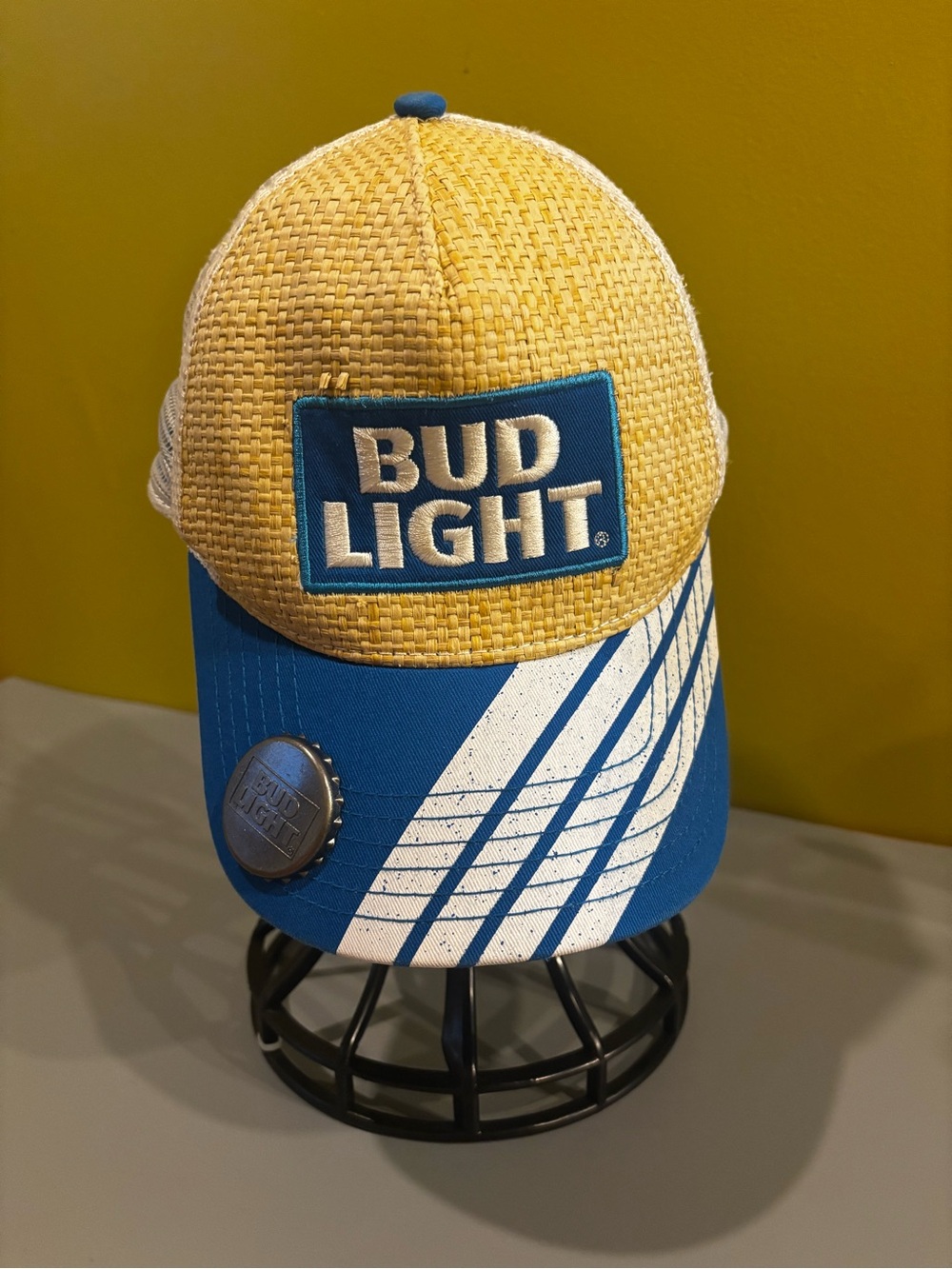 Bud Light Two-Tone Yellow & Blue Mesh Trucker Hat0626